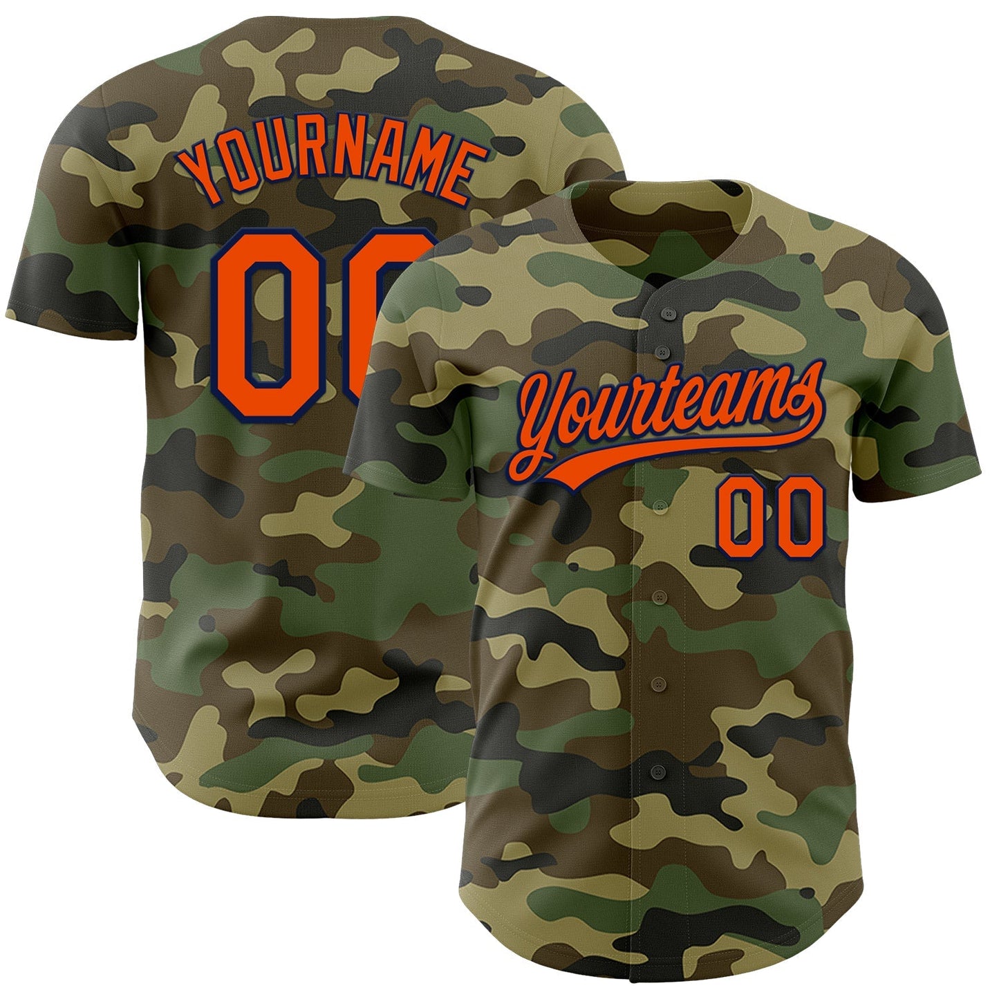 Custom Camo Orange-Navy Authentic Salute To Service Baseball Jersey baseball jersey product view 1