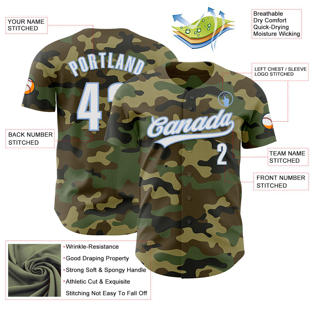 Custom Camo White-Light Blue Authentic Salute To Service Baseball Jersey baseball jersey product view 3