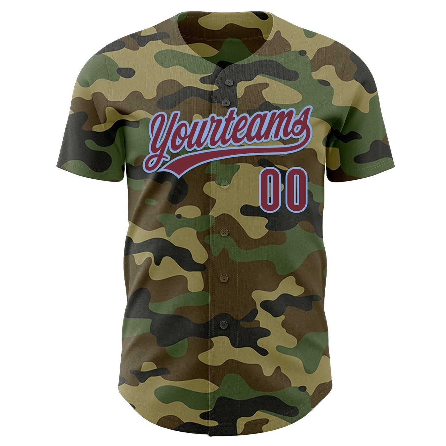 Custom Camo Burgundy-Light Blue Authentic Salute To Service Baseball Jersey baseball jersey product view 2