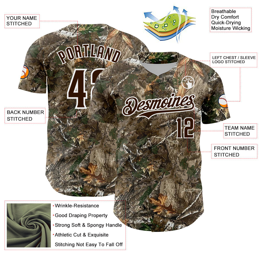Custom Camo Brown-White Woodland Forest Camouflage Authentic Salute To Service Baseball Jersey baseball jersey product view 3