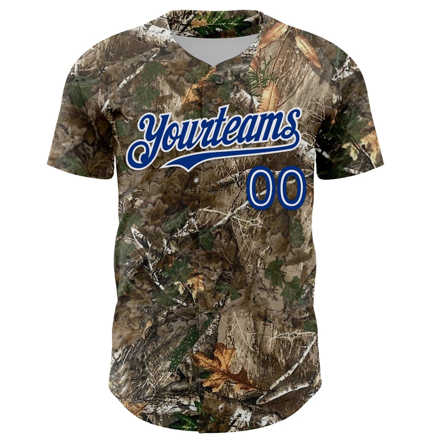 Custom Camo White-Royal Woodland Forest Camouflage Authentic Salute To Service Baseball Jersey baseball jersey product view 2