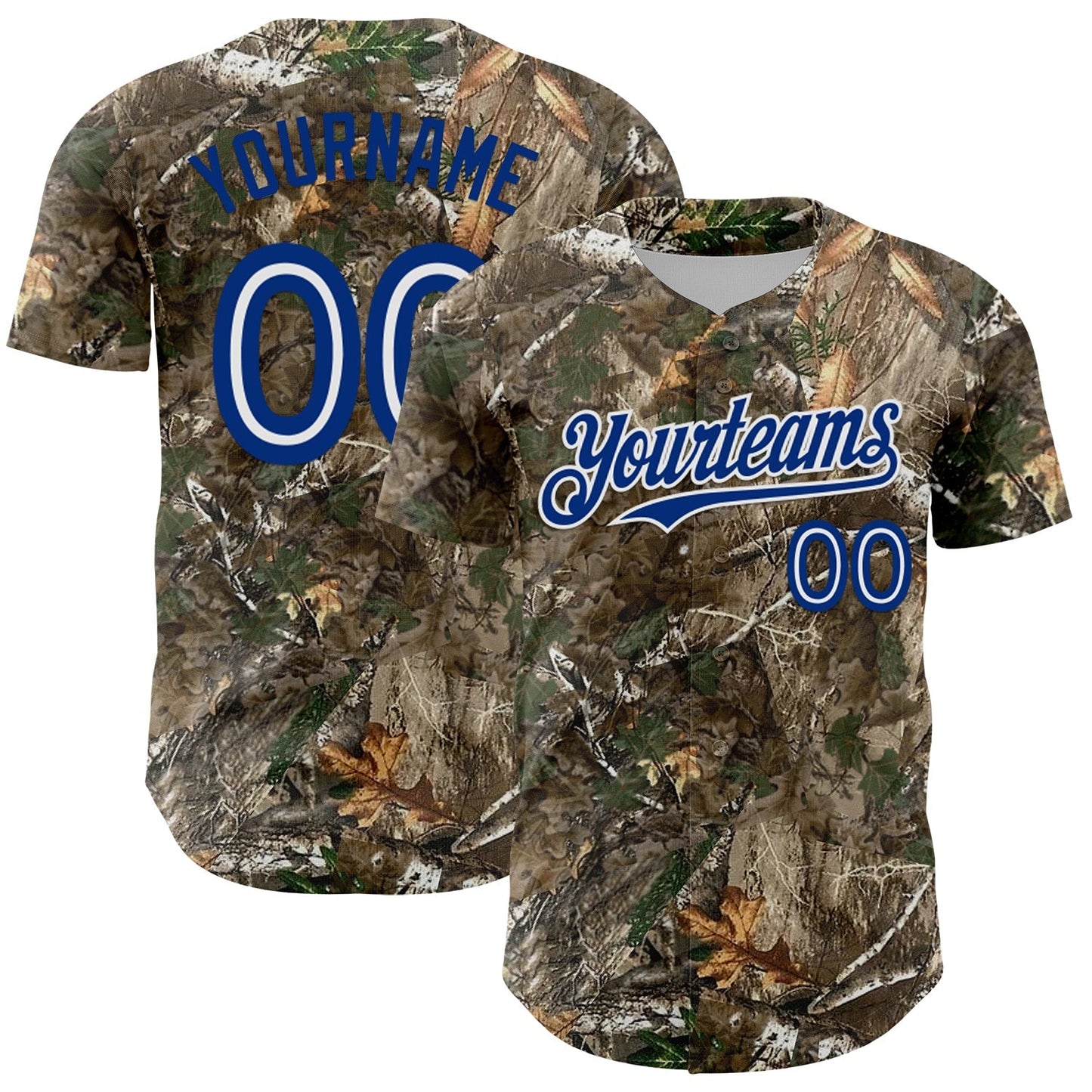 Custom Camo White-Royal Woodland Forest Camouflage Authentic Salute To Service Baseball Jersey baseball jersey product view 1