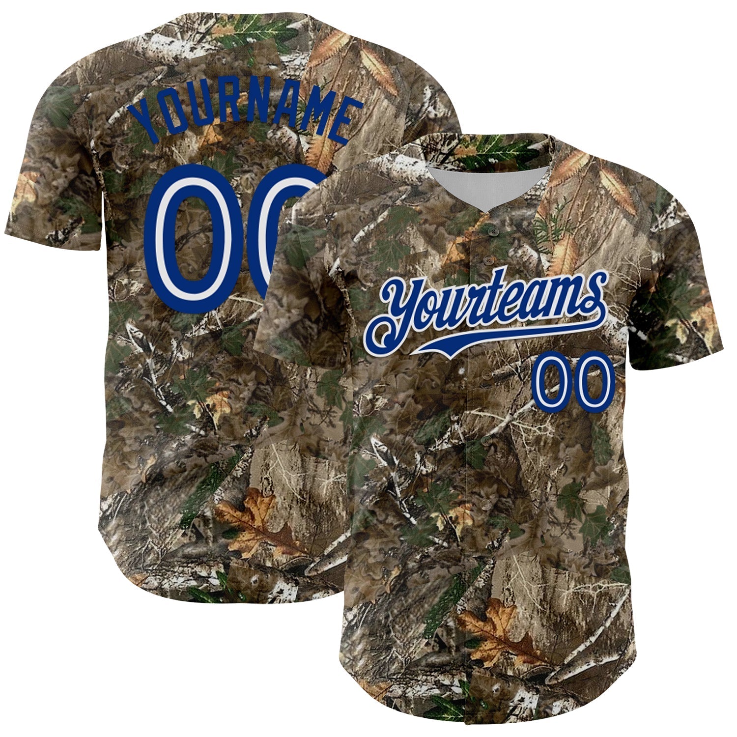 Custom Camo White-Royal Woodland Forest Camouflage Authentic Salute To Service Baseball Jersey baseball jersey product view 1