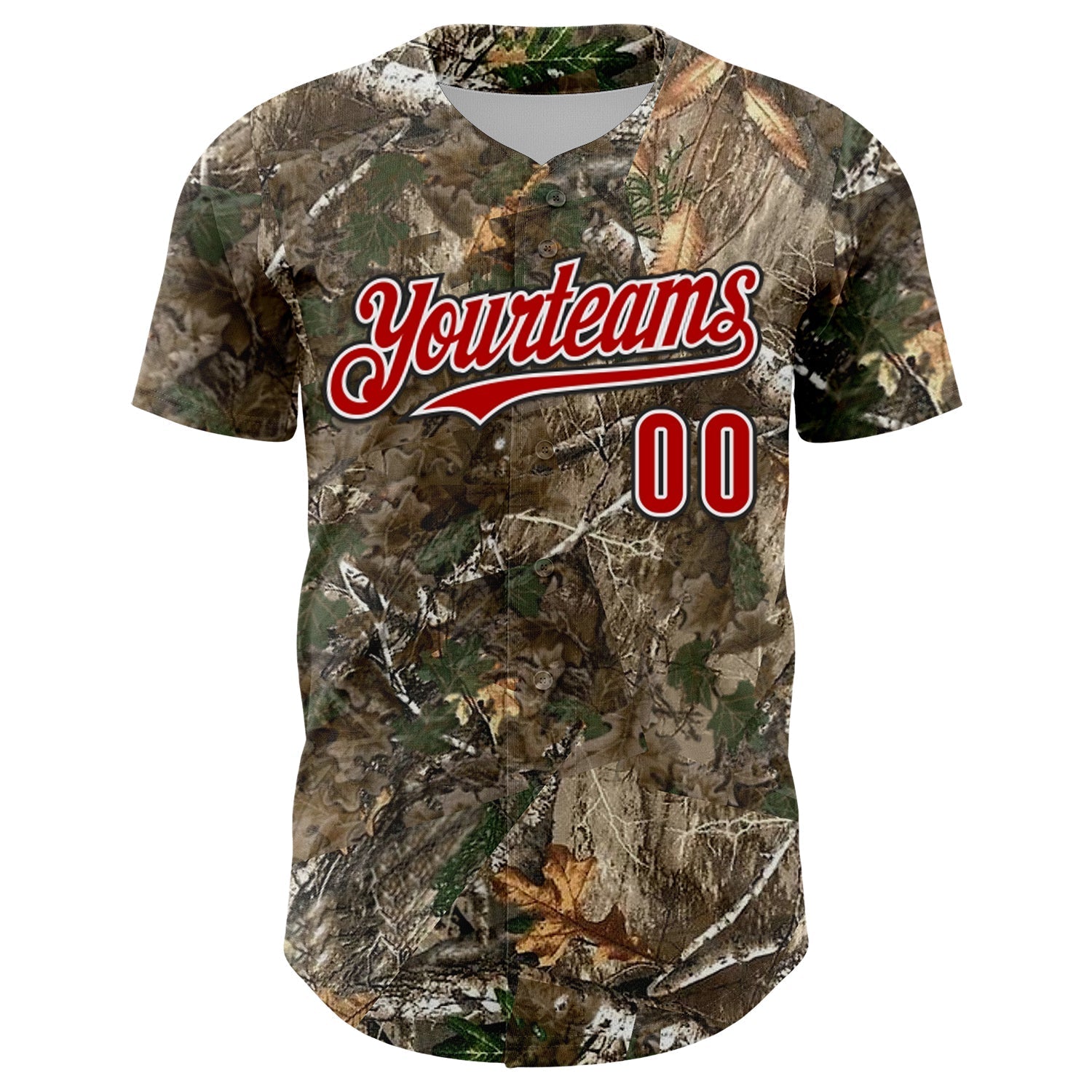 Custom Camo Red White-Black Woodland Forest Camouflage Authentic Salute To Service Baseball Jersey baseball jersey product view 2