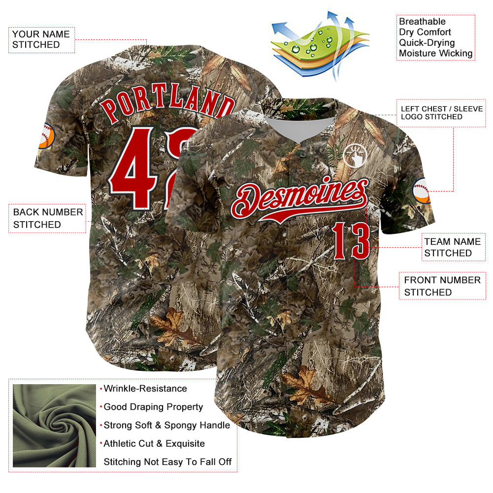 Custom Camo Red White-Black Woodland Forest Camouflage Authentic Salute To Service Baseball Jersey baseball jersey product view 3