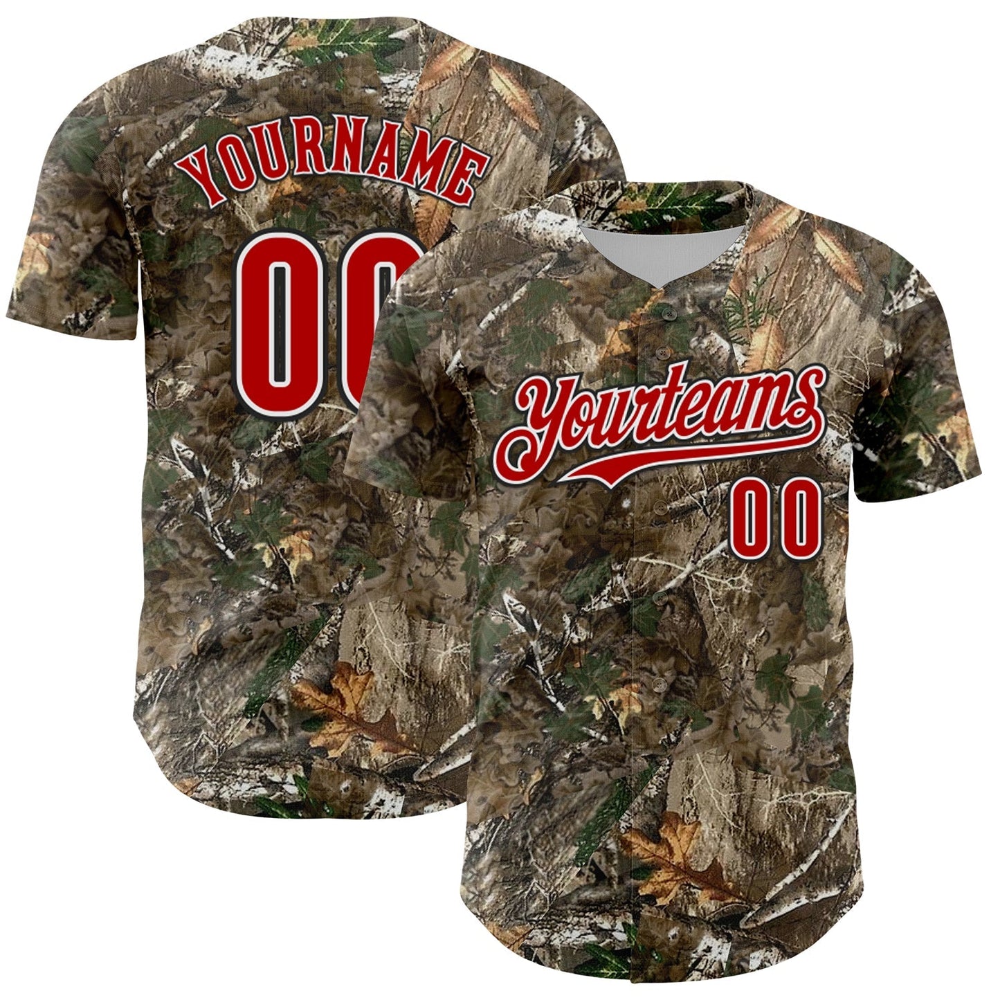 Custom Camo Red White-Black Woodland Forest Camouflage Authentic Salute To Service Baseball Jersey baseball jersey product view 1