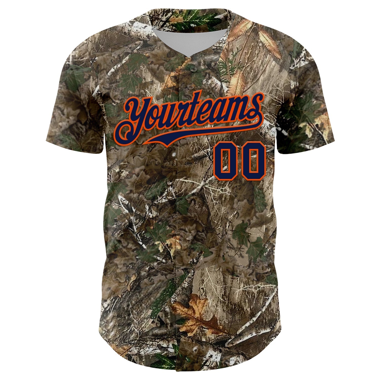 Custom Camo Navy-Orange Woodland Forest Camouflage Authentic Salute To Service Baseball Jersey baseball jersey product view 2