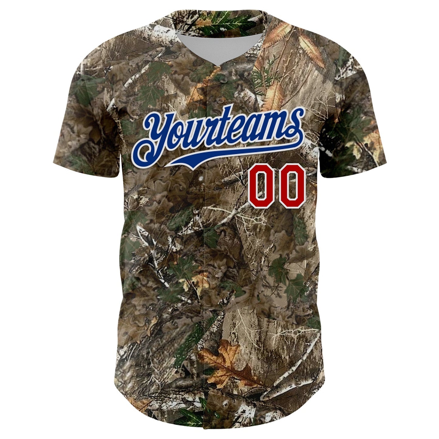 Custom Camo Royal Red-White Woodland Forest Camouflage Authentic Salute To Service Baseball Jersey baseball jersey product view 2