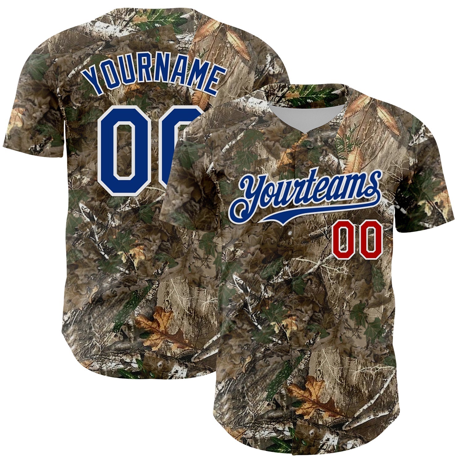 Custom Camo Royal Red-White Woodland Forest Camouflage Authentic Salute To Service Baseball Jersey baseball jersey product view 1