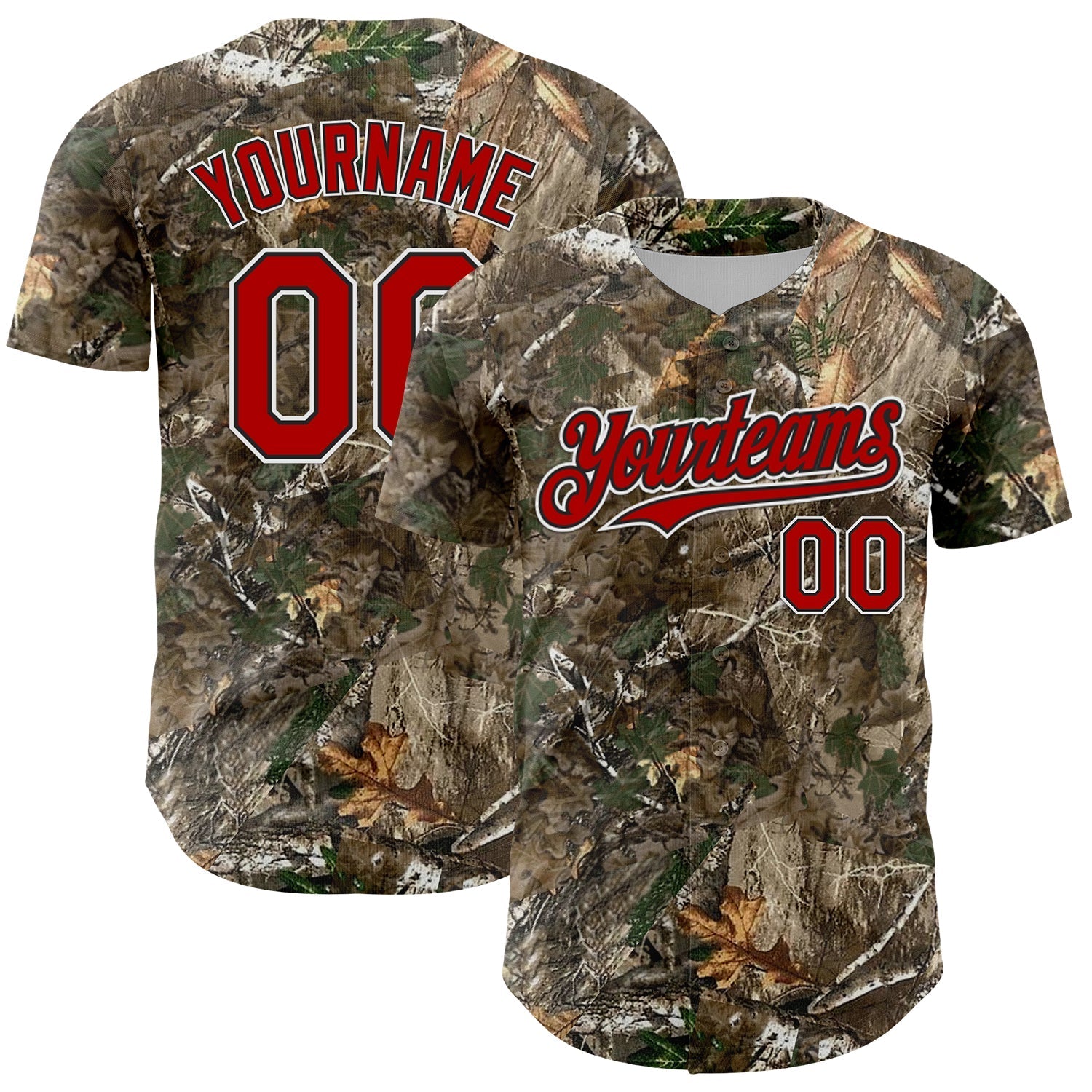 Custom Camo Red Black-White Woodland Forest Camouflage Authentic Salute To Service Baseball Jersey baseball jersey product view 1