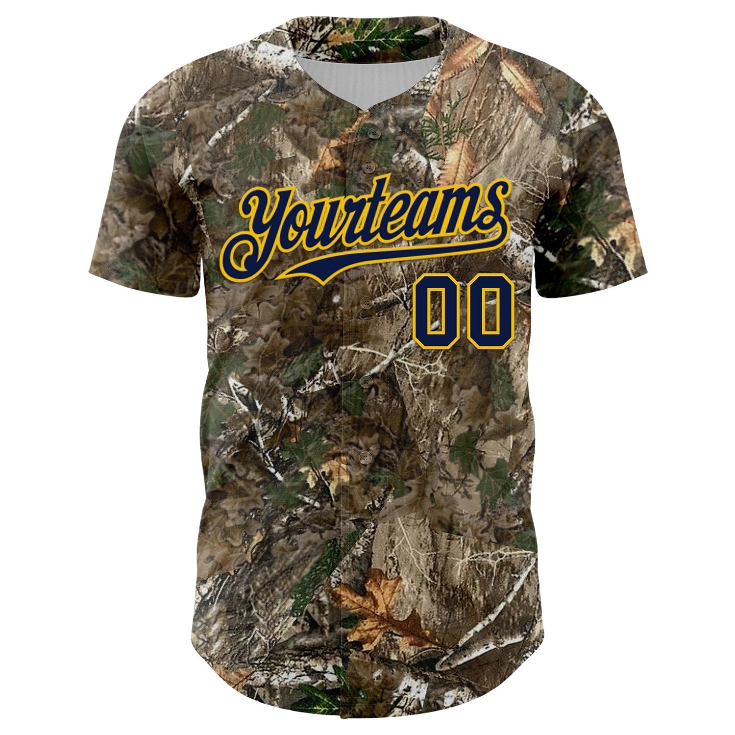 Custom Camo Navy-Yellow Woodland Forest Camouflage Authentic Salute To Service Baseball Jersey baseball jersey product view 2