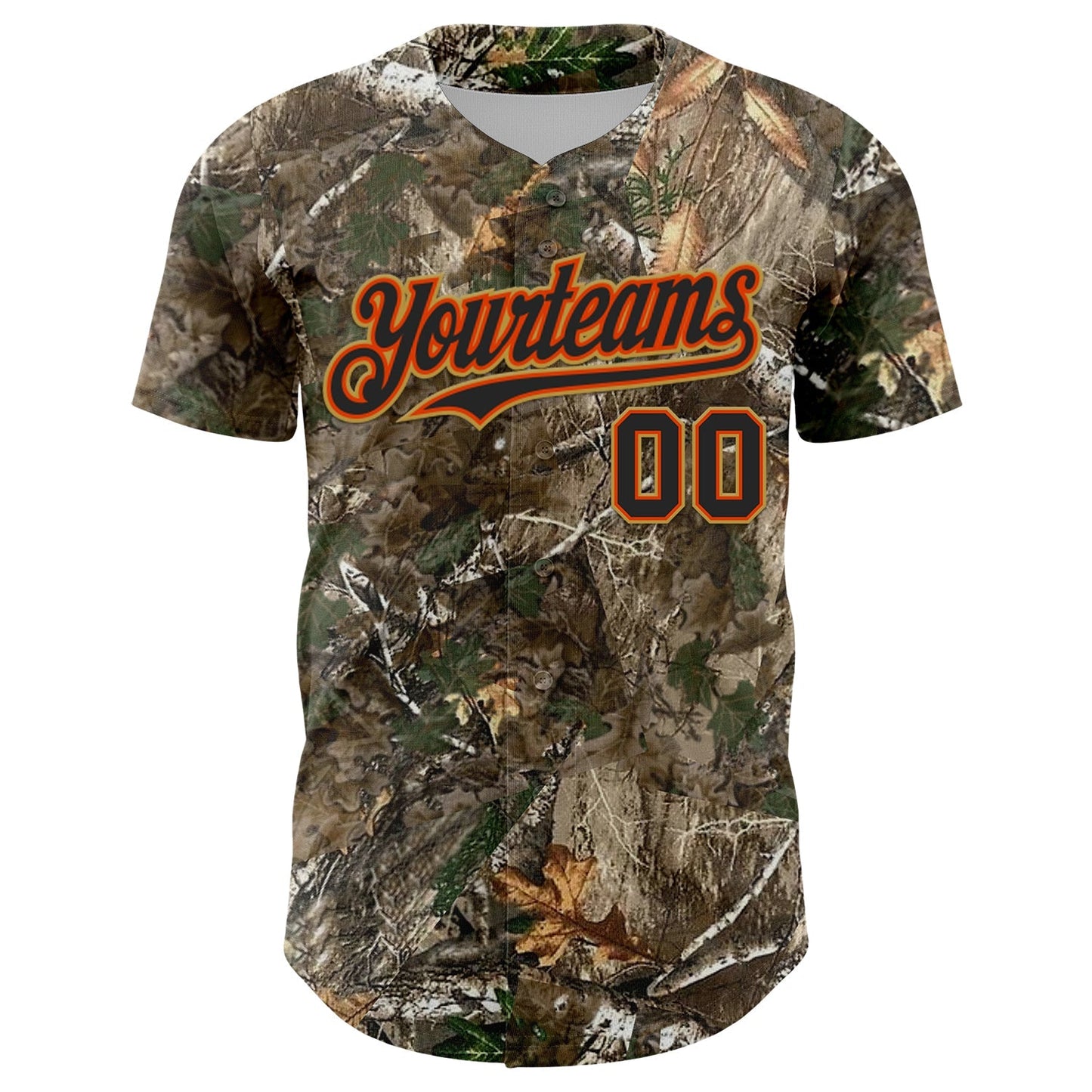 Custom Camo Black Orange-Old Gold Woodland Forest Camouflage Authentic Salute To Service Baseball Jersey baseball jersey product view 2