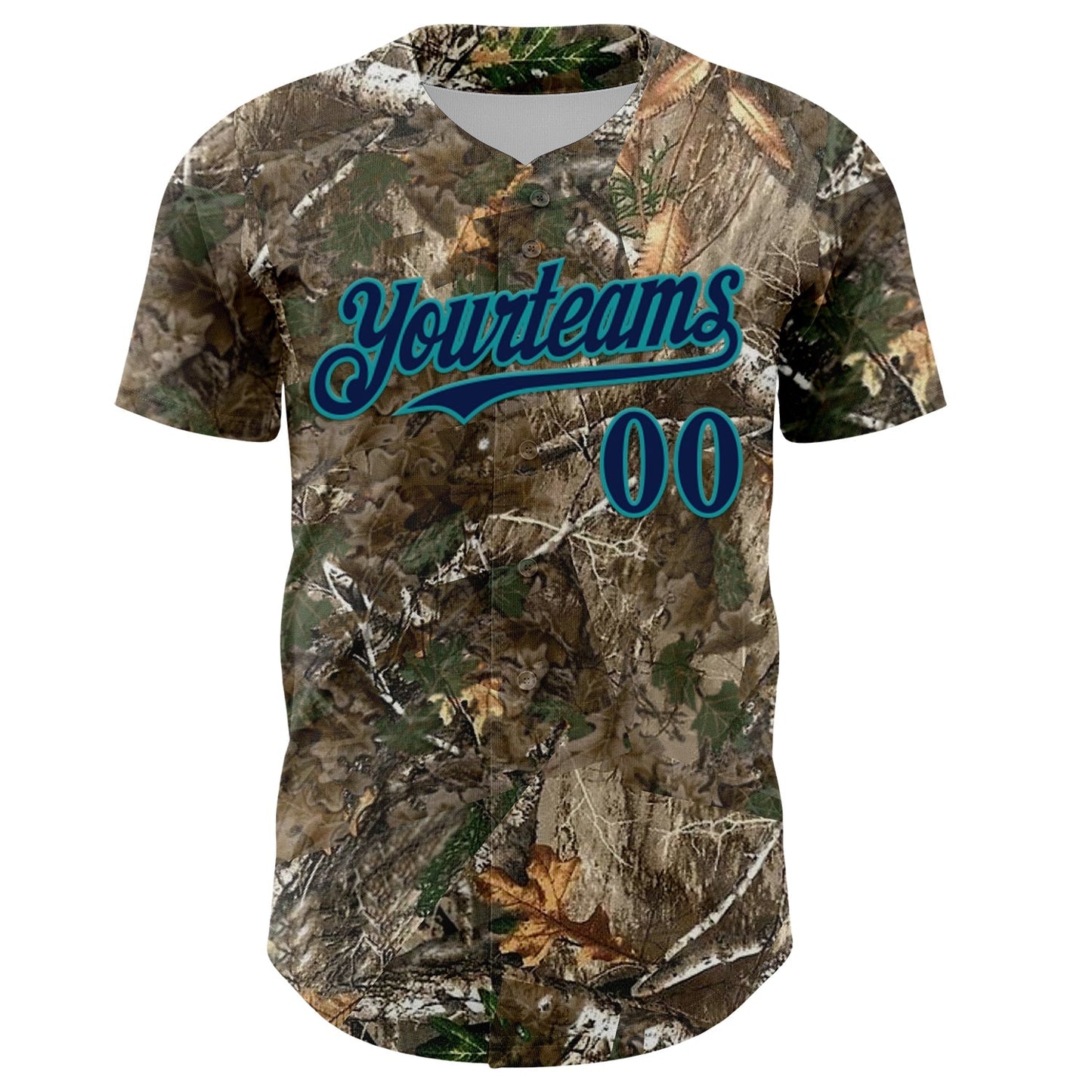 Custom Camo Navy-Teal Woodland Forest Camouflage Authentic Salute To Service Baseball Jersey baseball jersey product view 2