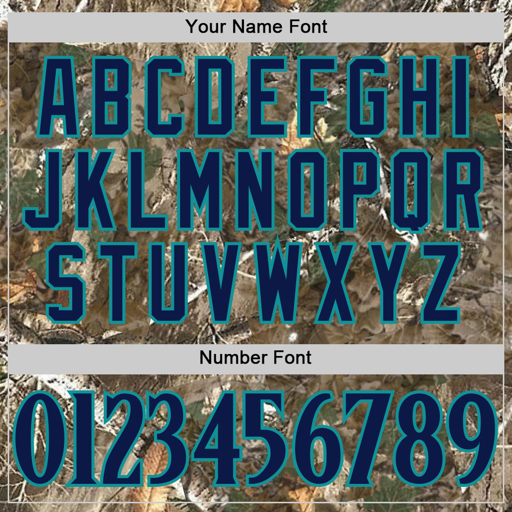 Custom Camo Navy-Teal Woodland Forest Camouflage Authentic Salute To Service Baseball Jersey baseball jersey product view 5