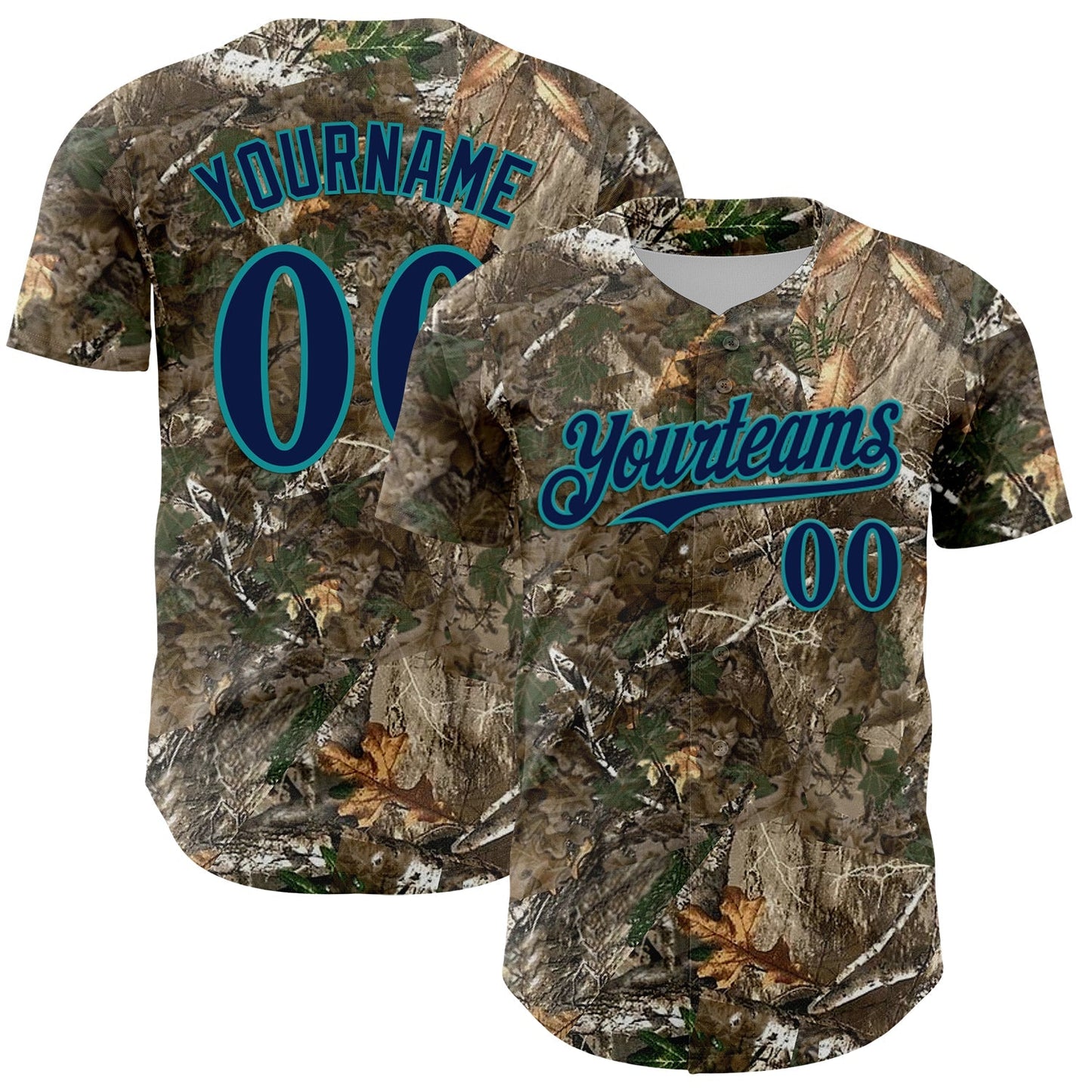 Custom Camo Navy-Teal Woodland Forest Camouflage Authentic Salute To Service Baseball Jersey baseball jersey product view 1