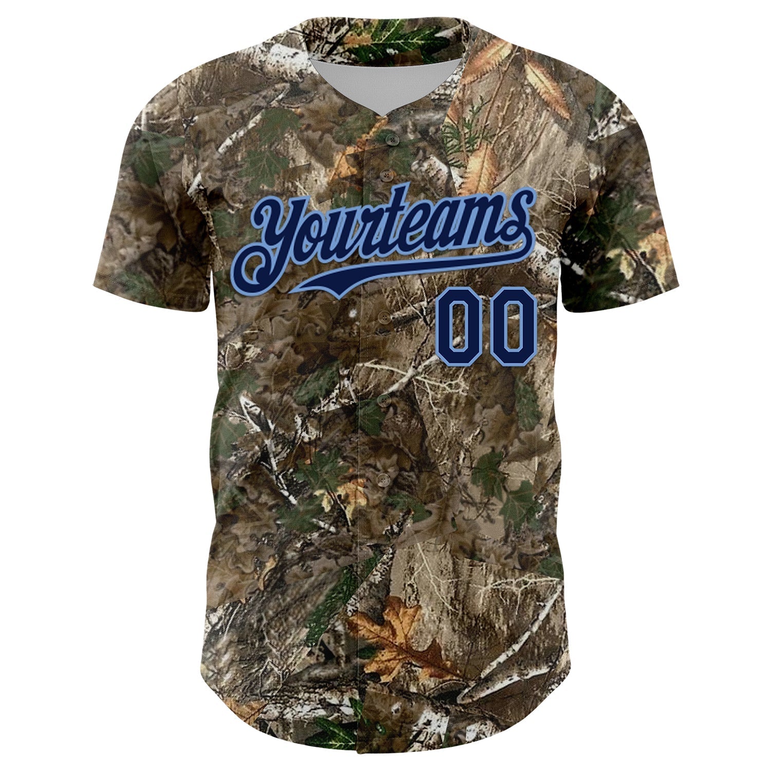 Custom Camo Navy-Powder Blue Woodland Forest Camouflage Authentic Salute To Service Baseball Jersey baseball jersey product view 2