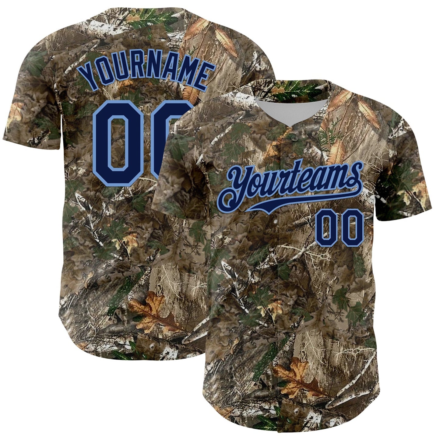 Custom Camo Navy-Powder Blue Woodland Forest Camouflage Authentic Salute To Service Baseball Jersey baseball jersey product view 1