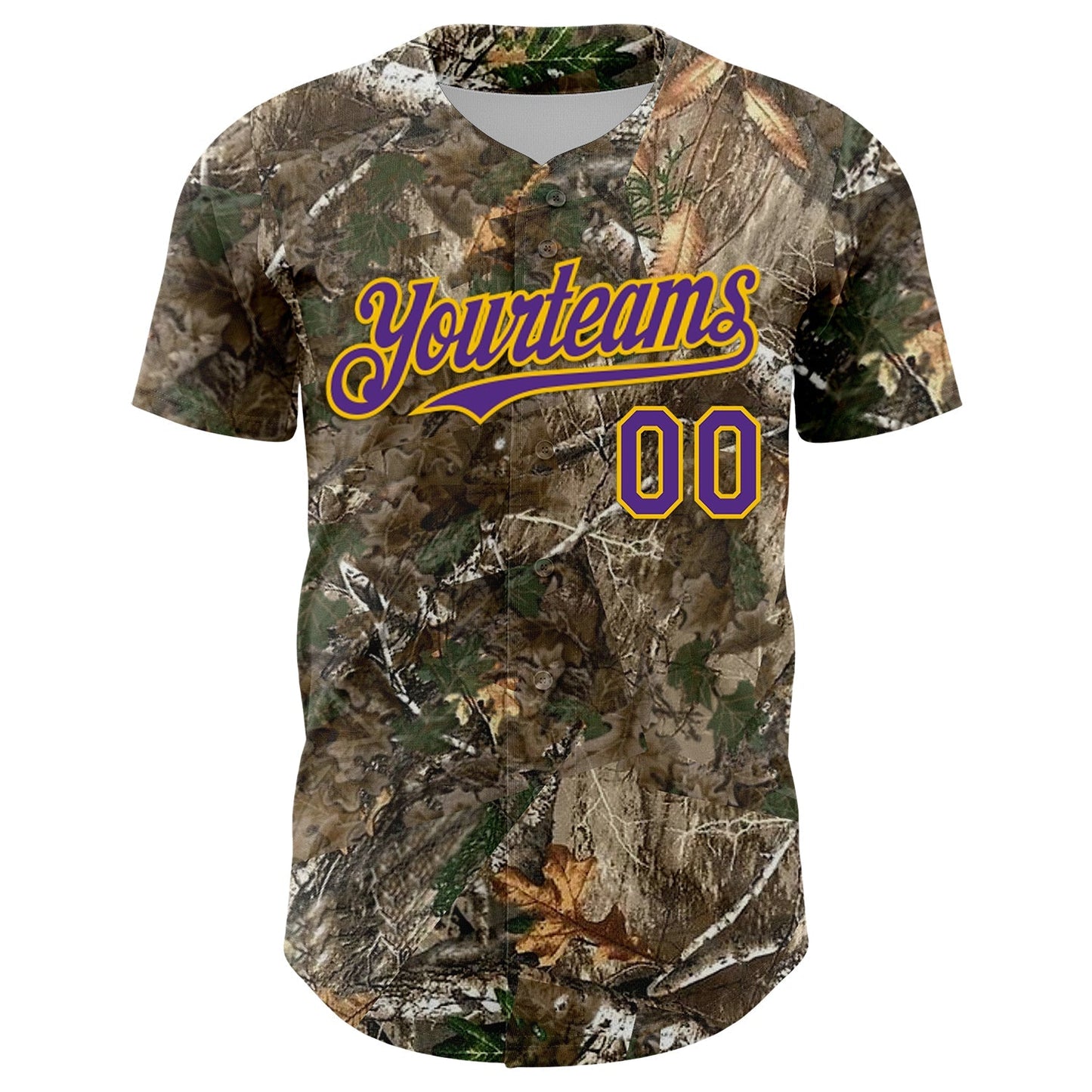 Custom Camo Purple-Yellow Woodland Forest Camouflage Authentic Salute To Service Baseball Jersey baseball jersey product view 2
