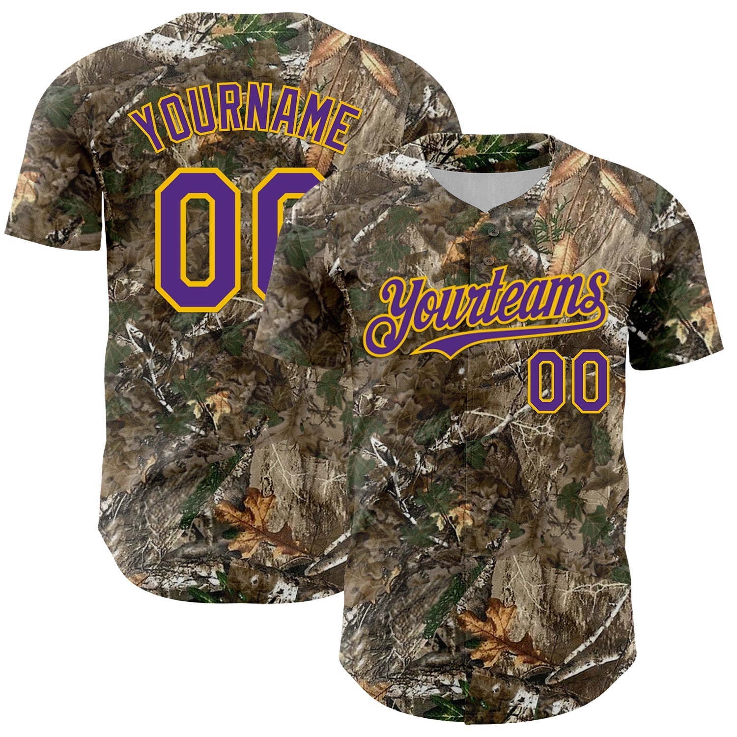 Custom Camo Purple-Yellow Woodland Forest Camouflage Authentic Salute To Service Baseball Jersey baseball jersey product view 1