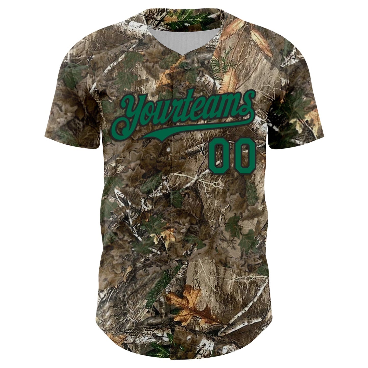 Custom Camo Kelly Green-Black Woodland Forest Camouflage Authentic Salute To Service Baseball Jersey baseball jersey product view 2