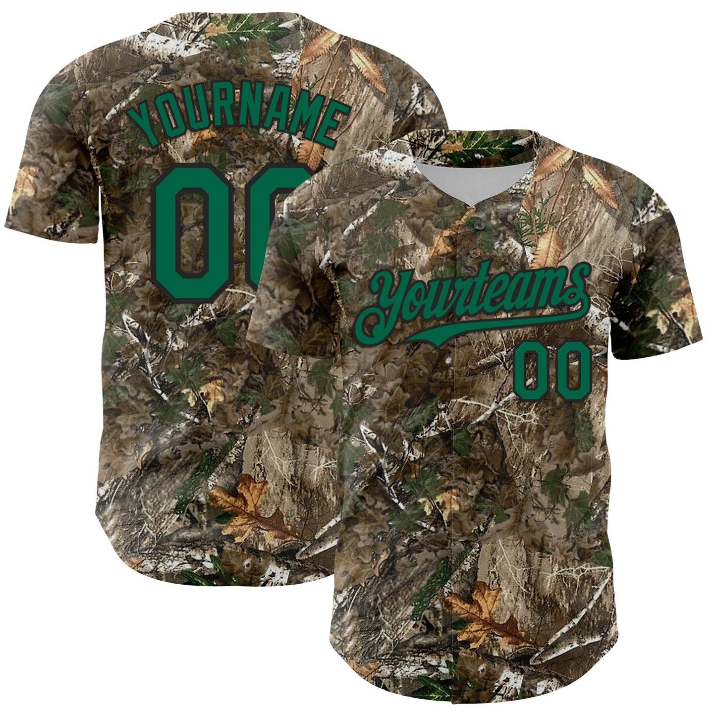 Custom Camo Kelly Green-Black Woodland Forest Camouflage Authentic Salute To Service Baseball Jersey baseball jersey product view 1