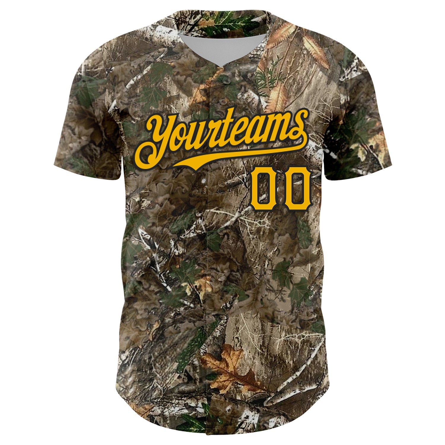 Custom Camo Gold-Black Woodland Forest Camouflage Authentic Salute To Service Baseball Jersey baseball jersey product view 2