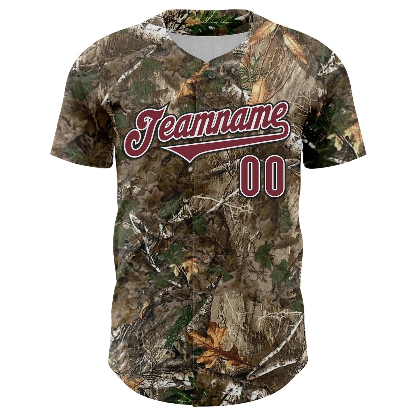 Custom Camo Burgundy White-Black Woodland Forest Camouflage Authentic Salute To Service Baseball Jersey baseball jersey product view 2