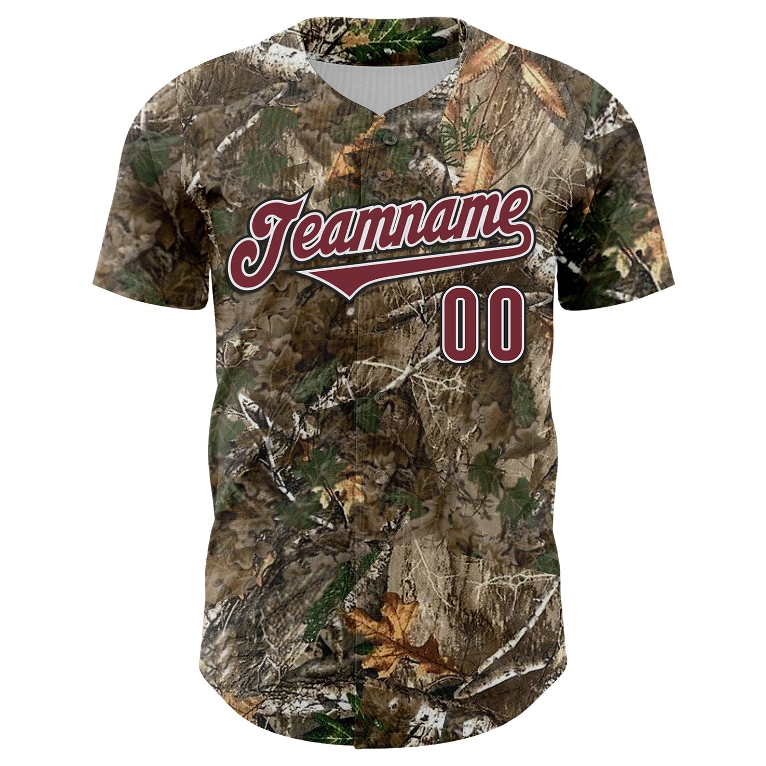 Custom Camo Burgundy White-Black Woodland Forest Camouflage Authentic Salute To Service Baseball Jersey baseball jersey product view 2