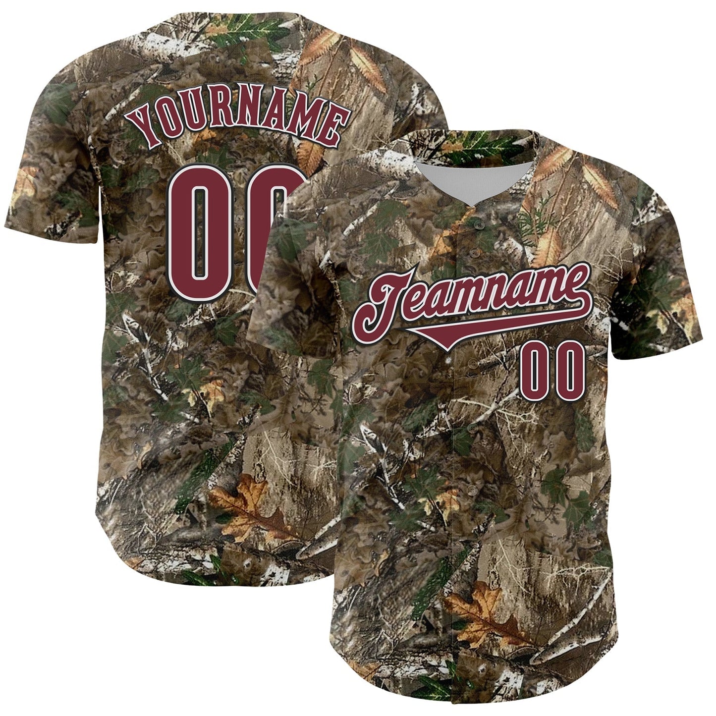 Custom Camo Burgundy White-Black Woodland Forest Camouflage Authentic Salute To Service Baseball Jersey baseball jersey product view 1