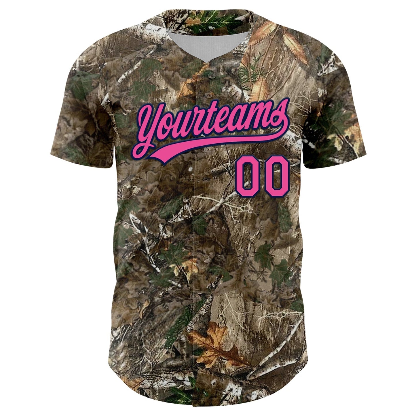 Custom Camo Pink-Navy Woodland Forest Camouflage Authentic Salute To Service Baseball Jersey baseball jersey product view 2