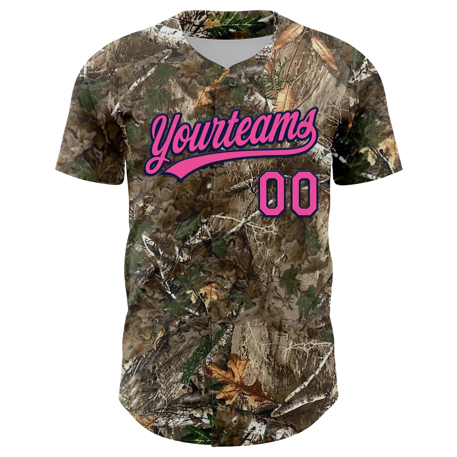 Custom Camo Pink-Navy Woodland Forest Camouflage Authentic Salute To Service Baseball Jersey baseball jersey product view 2