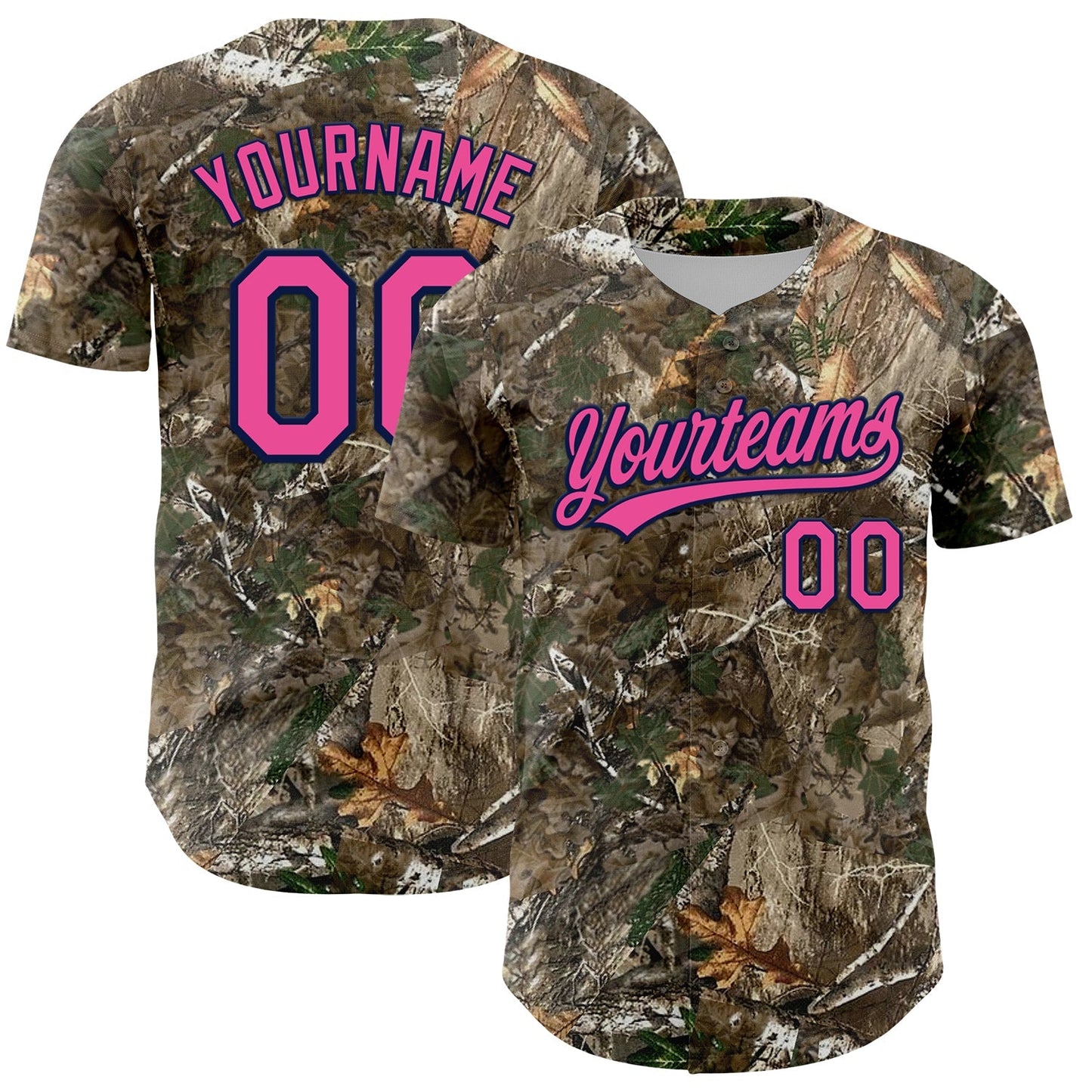 Custom Camo Pink-Navy Woodland Forest Camouflage Authentic Salute To Service Baseball Jersey baseball jersey product view 1