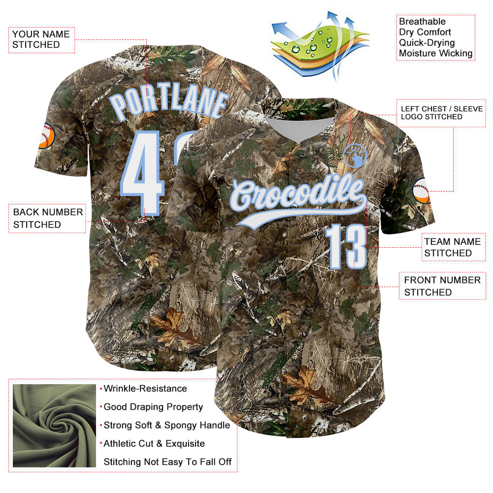 Custom Camo White-Light Blue Woodland Forest Camouflage Authentic Salute To Service Baseball Jersey baseball jersey product view 3