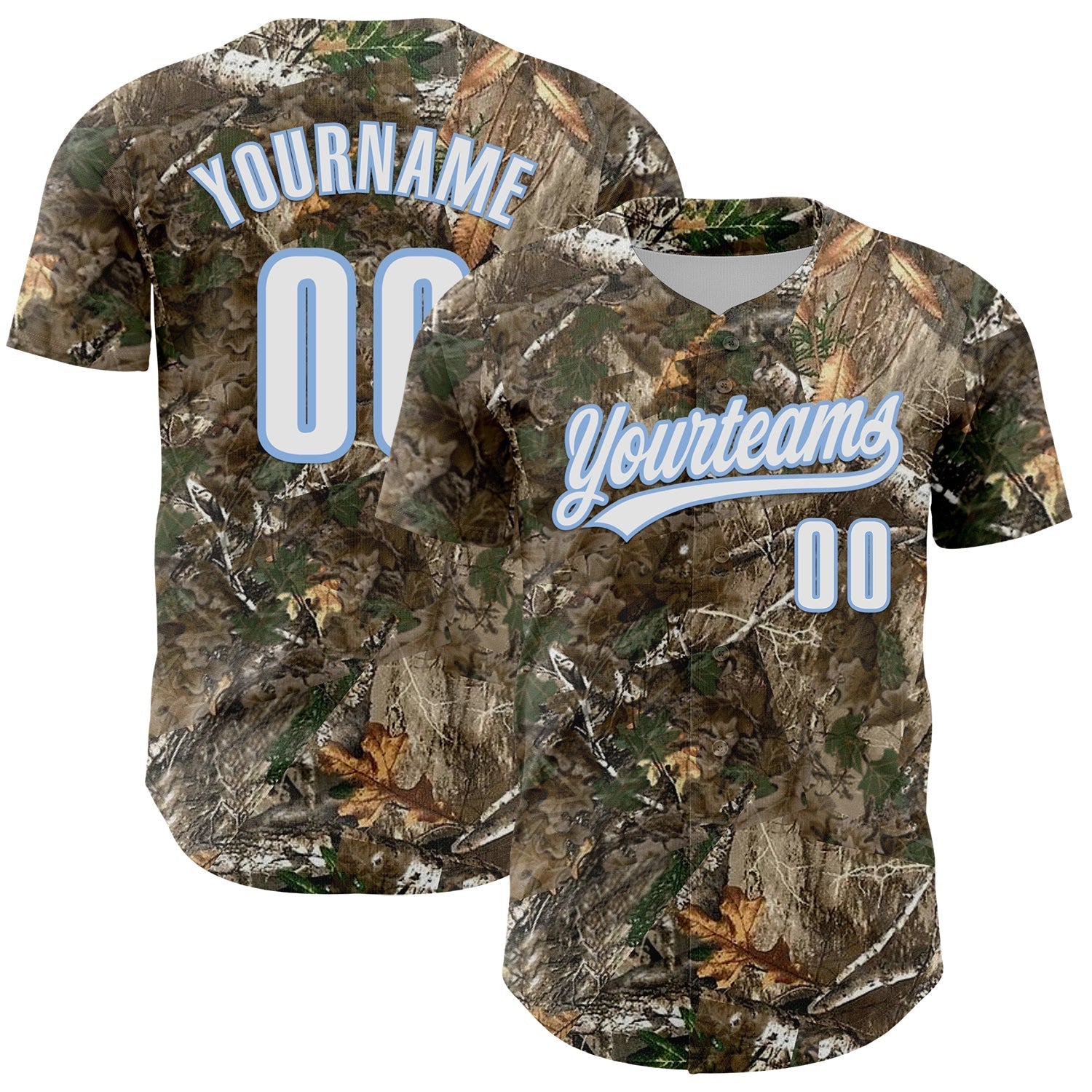 Custom Camo White-Light Blue Woodland Forest Camouflage Authentic Salute To Service Baseball Jersey baseball jersey product view 1