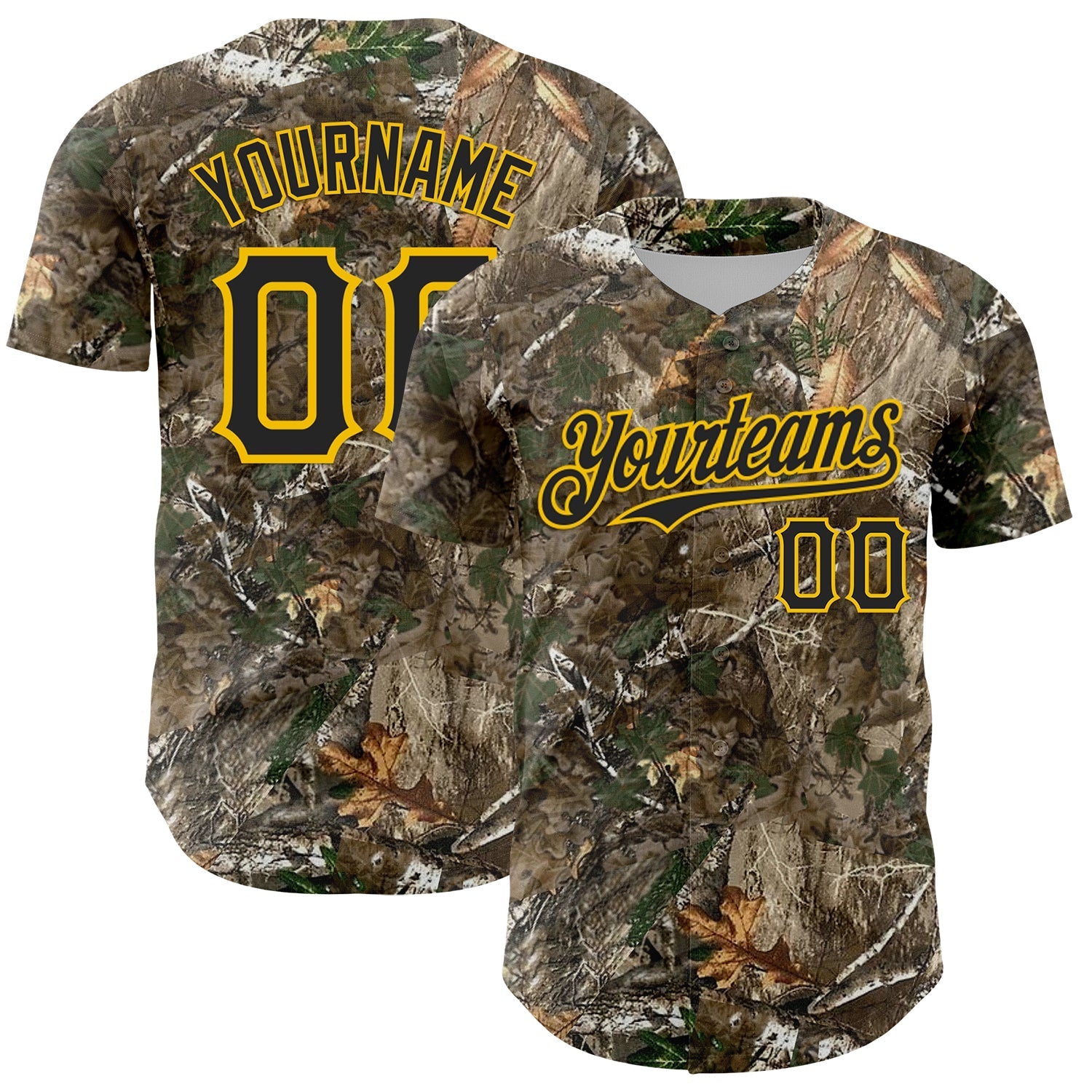 Custom Camo Black-Yellow Woodland Forest Camouflage Authentic Salute To Service Baseball Jersey baseball jersey product view 1