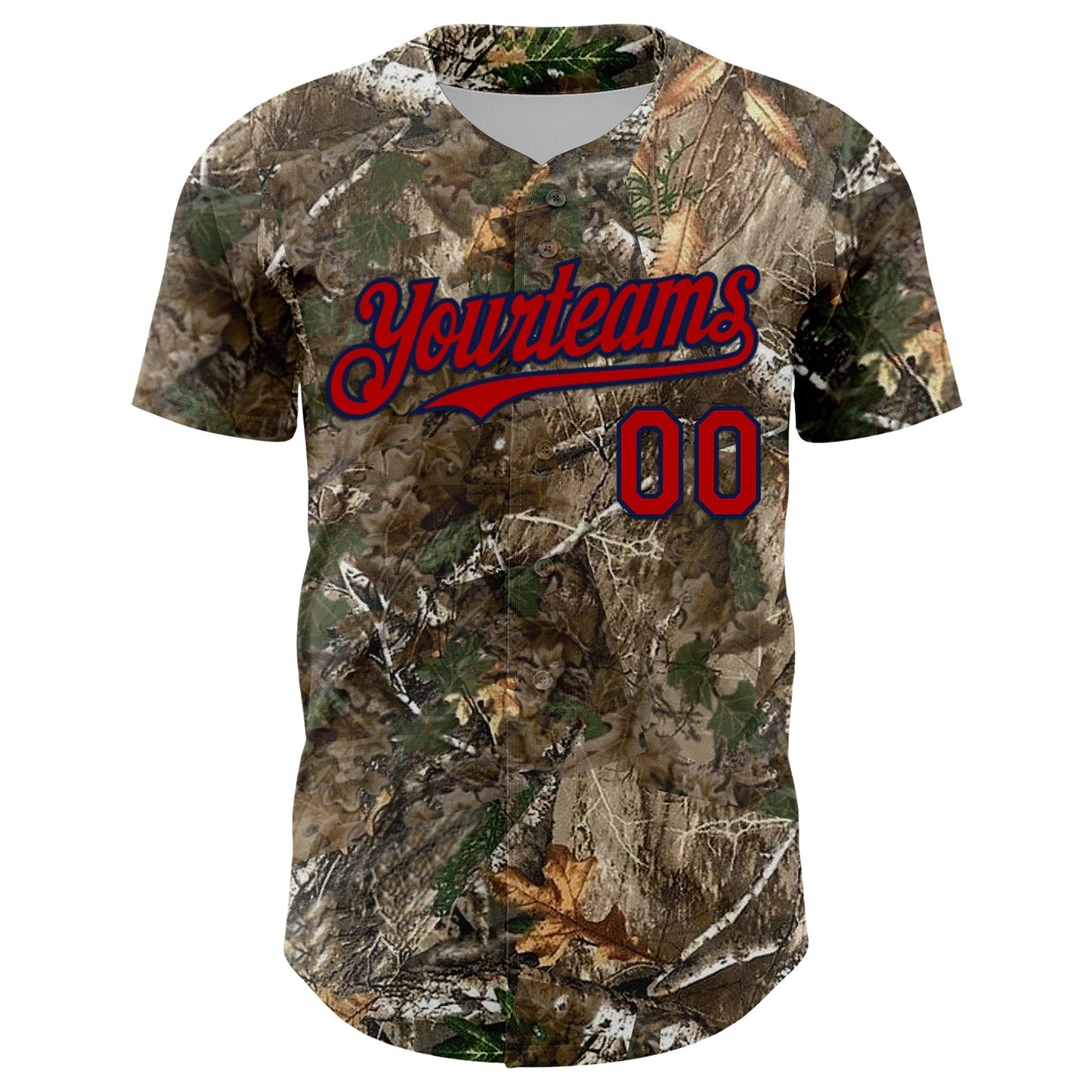 Custom Camo Red-Navy Woodland Forest Camouflage Authentic Salute To Service Baseball Jersey baseball jersey product view 2