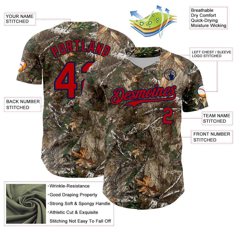 Custom Camo Red-Navy Woodland Forest Camouflage Authentic Salute To Service Baseball Jersey baseball jersey product view 3