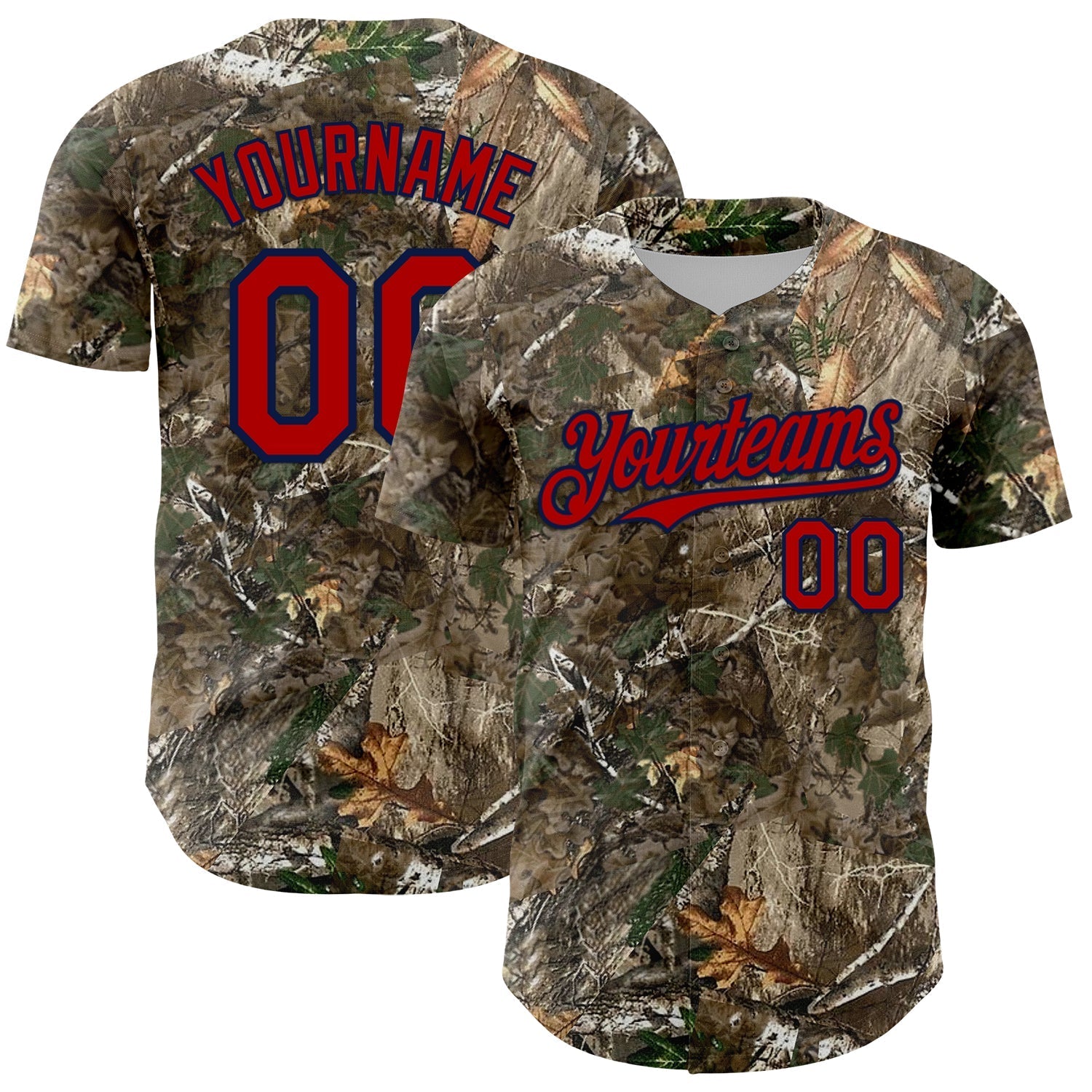 Custom Camo Red-Navy Woodland Forest Camouflage Authentic Salute To Service Baseball Jersey baseball jersey product view 1