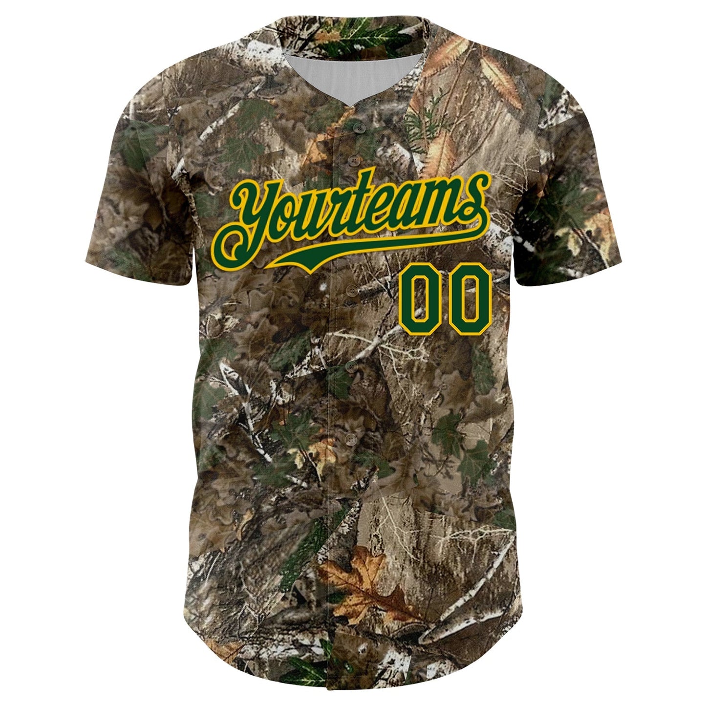 Custom Camo Green-Yellow Woodland Forest Camouflage Authentic Salute To Service Baseball Jersey baseball jersey product view 2