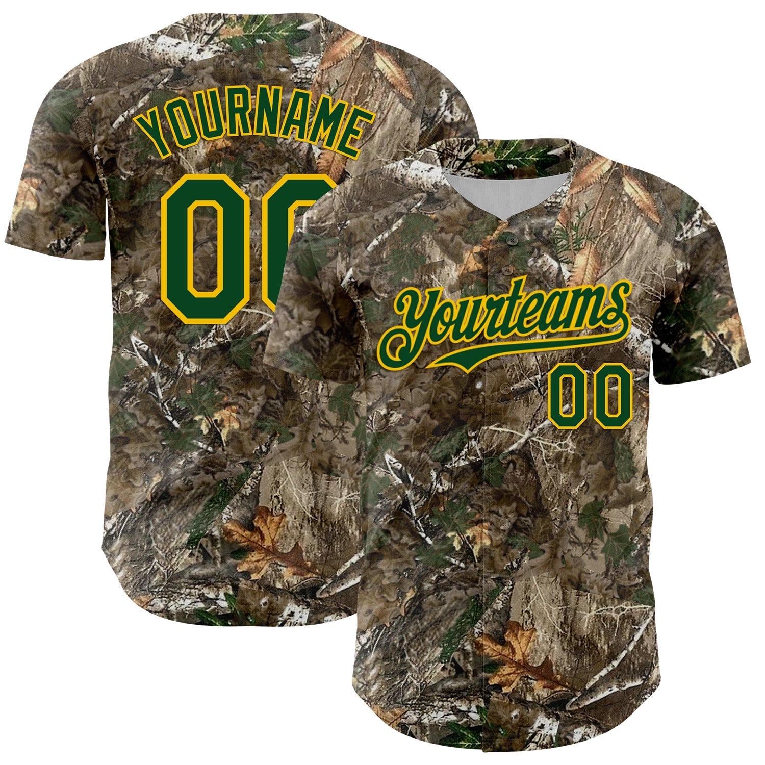 Custom Camo Green-Yellow Woodland Forest Camouflage Authentic Salute To Service Baseball Jersey baseball jersey product view 1
