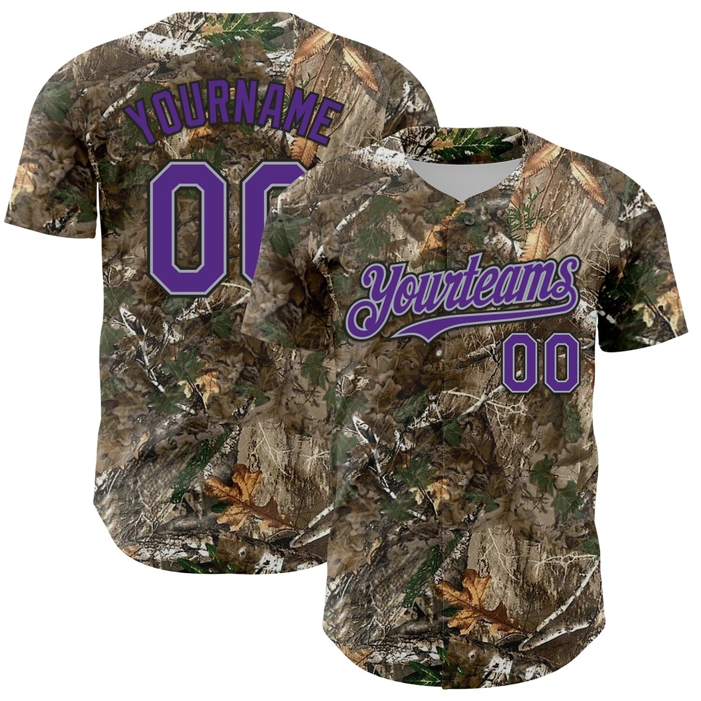 Custom Camo Purple Gray-Black Woodland Forest Camouflage Authentic Salute To Service Baseball Jersey baseball jersey product view 1
