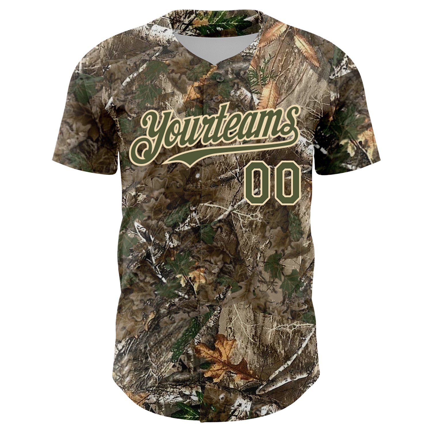 Custom Camo Olive-Cream Woodland Forest Camouflage Authentic Salute To Service Baseball Jersey baseball jersey product view 2