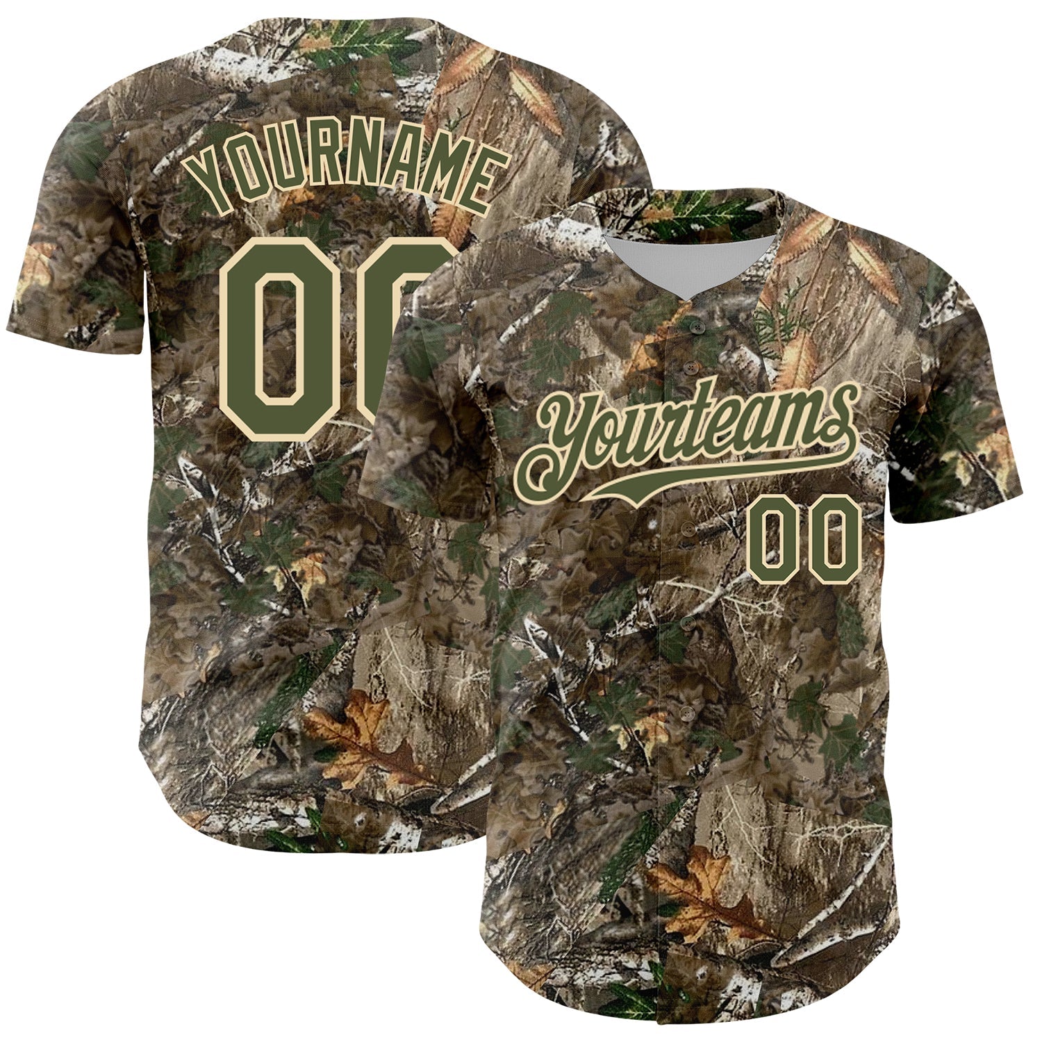 Custom Camo Olive-Cream Woodland Forest Camouflage Authentic Salute To Service Baseball Jersey baseball jersey product view 1