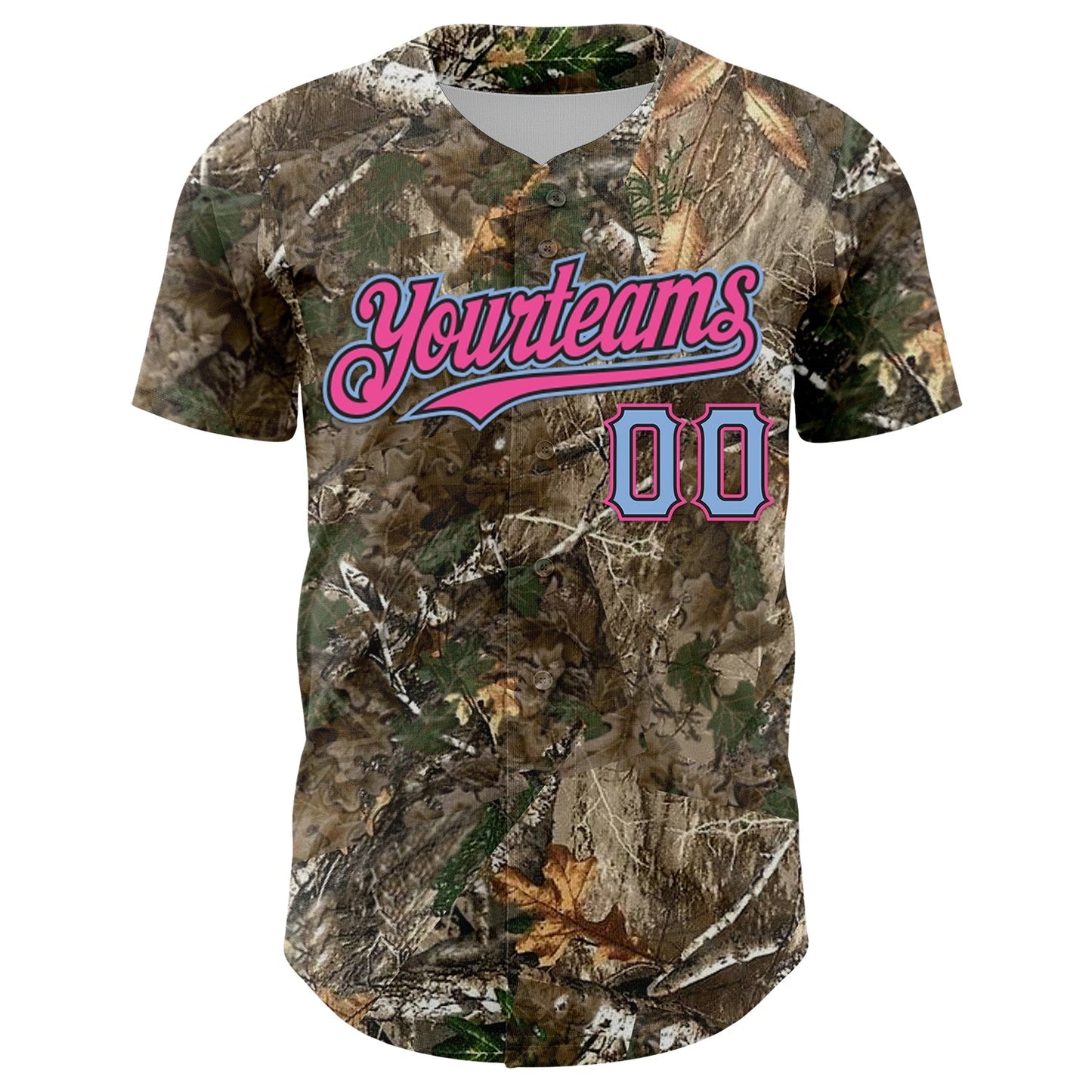 Custom Camo Light Blue Black-Pink Woodland Forest Camouflage Authentic Salute To Service Baseball Jersey baseball jersey product view 2