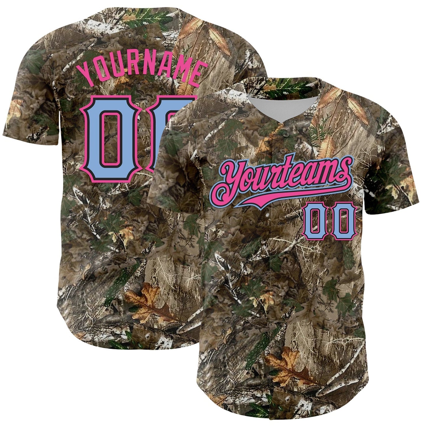 Custom Camo Light Blue Black-Pink Woodland Forest Camouflage Authentic Salute To Service Baseball Jersey baseball jersey product view 1