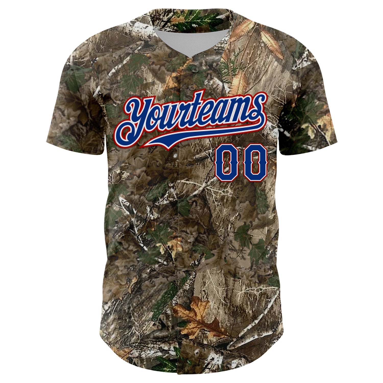 Custom Camo Royal White-Red Woodland Forest Camouflage Authentic Salute To Service Baseball Jersey baseball jersey product view 2