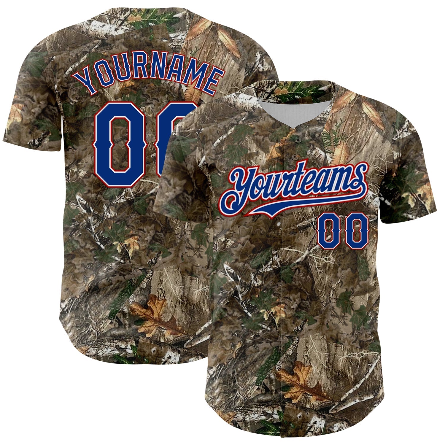 Custom Camo Royal White-Red Woodland Forest Camouflage Authentic Salute To Service Baseball Jersey baseball jersey product view 1