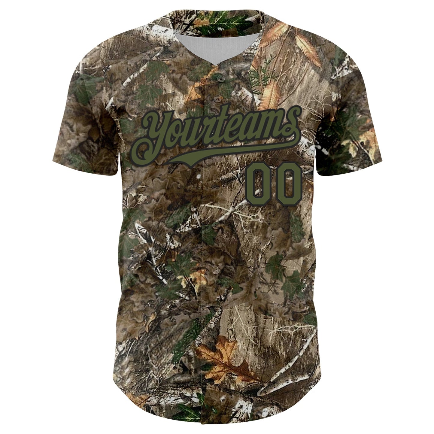 Custom Camo Olive-Black Woodland Forest Camouflage Authentic Salute To Service Baseball Jersey baseball jersey product view 2