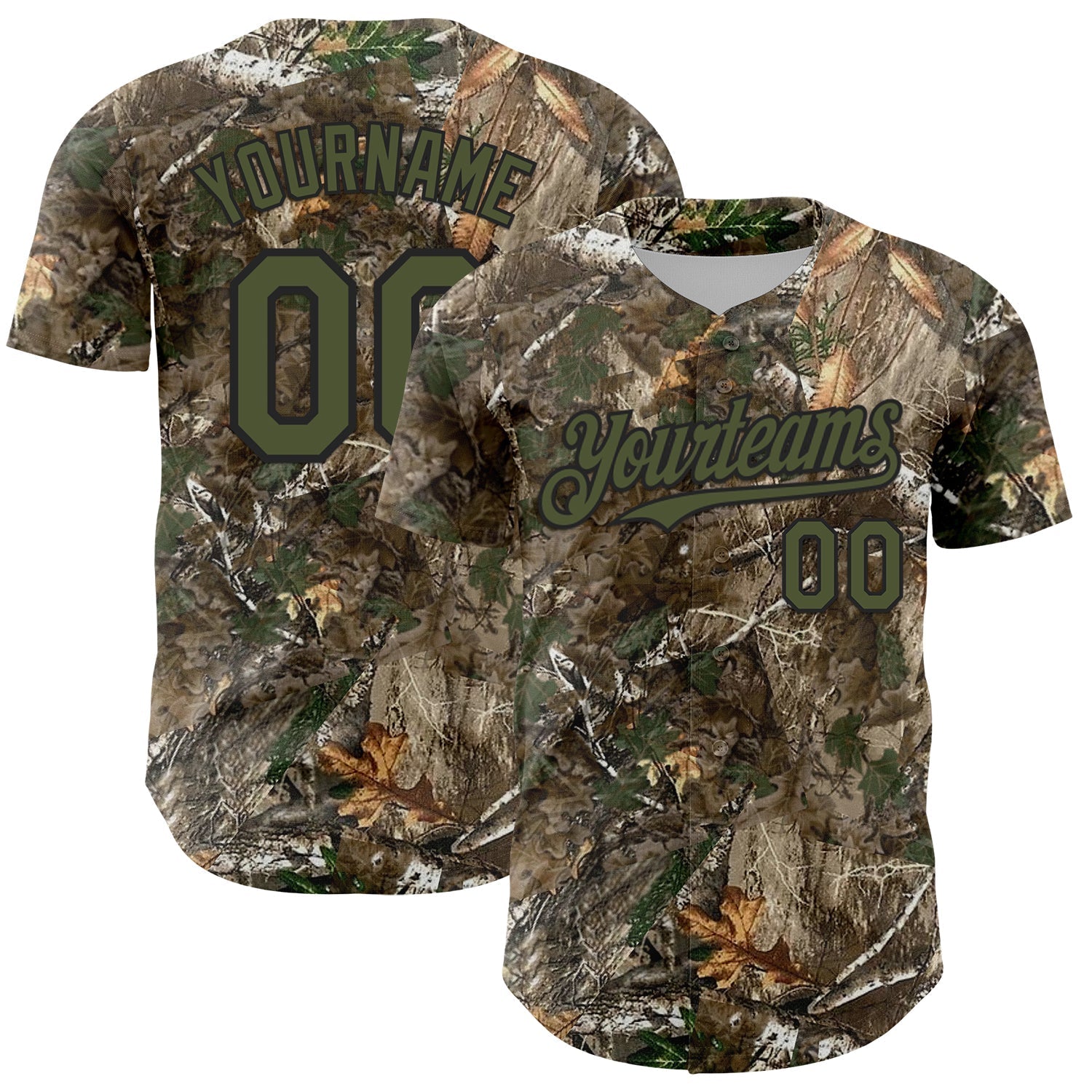 Custom Camo Olive-Black Woodland Forest Camouflage Authentic Salute To Service Baseball Jersey baseball jersey product view 1