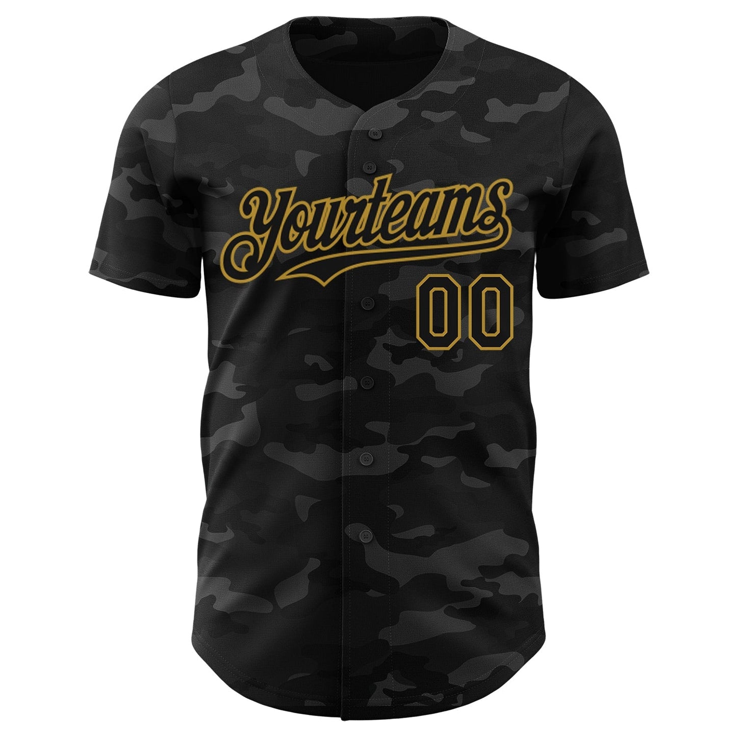 Custom Camo Black-Old Gold Dark Camouflage Tactical Style Authentic Salute To Service Baseball Jersey baseball jersey product view 2